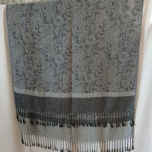 Wool And Silk Pashmina Paisley Patterned Scarf or Wrap with Fringe